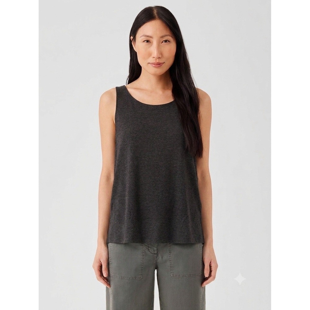 Eileen Fisher Sleeveless Tunic Top Charcoal Grey Italian Yarn Minimal Clean L